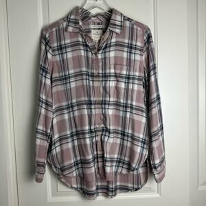 American Eagle Plaid Boyfriend Fit Flannel Pink M